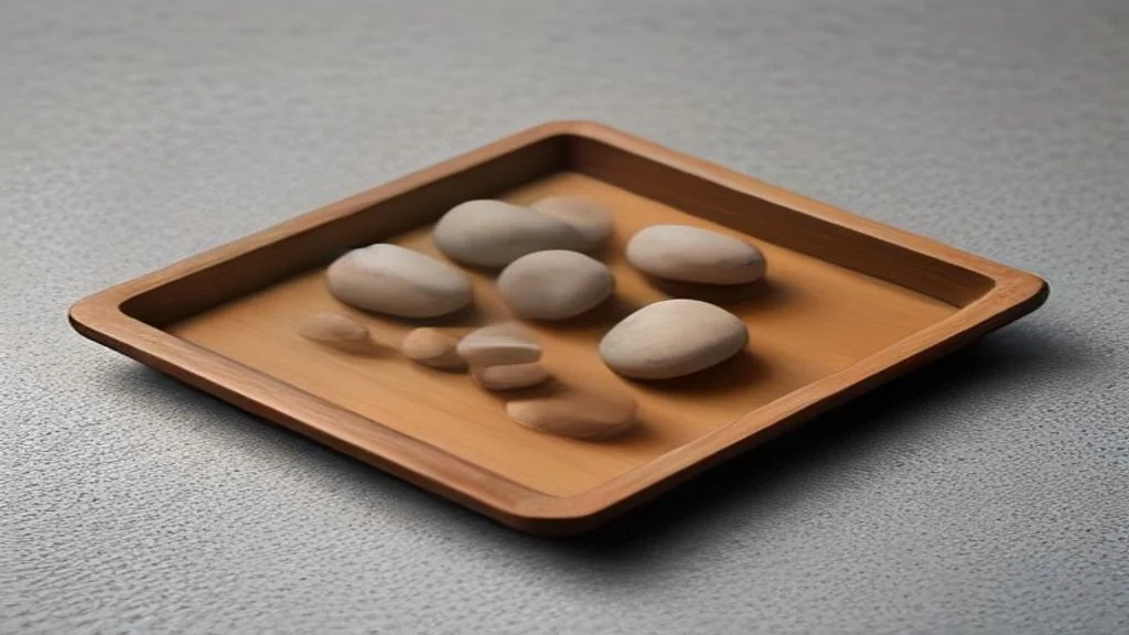 Three wooden trays holding pebbles sorted by size, standing in for keywords grouped into separate clusters