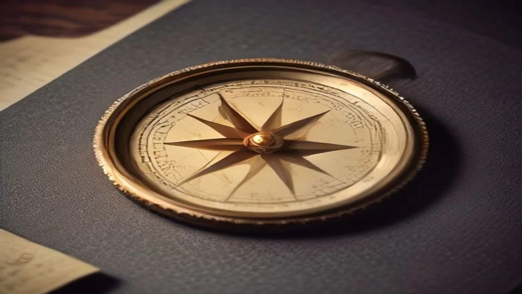 A brass compass on a folded paper map, standing for the measurement choices behind AI search reporting.