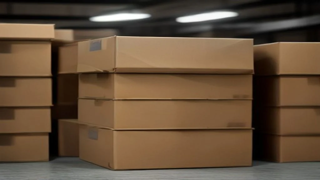 Plain archive boxes stacked on a pallet, representing legacy data waiting to be migrated into a new ERP system